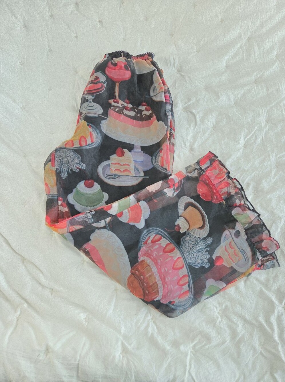 Lisa Says Gah! Black Skirt with Pink & Red Dessert Print